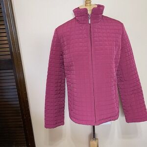 B. Moss Quilted Jacket M Pockets Zip Dark Pink Classic Warm
